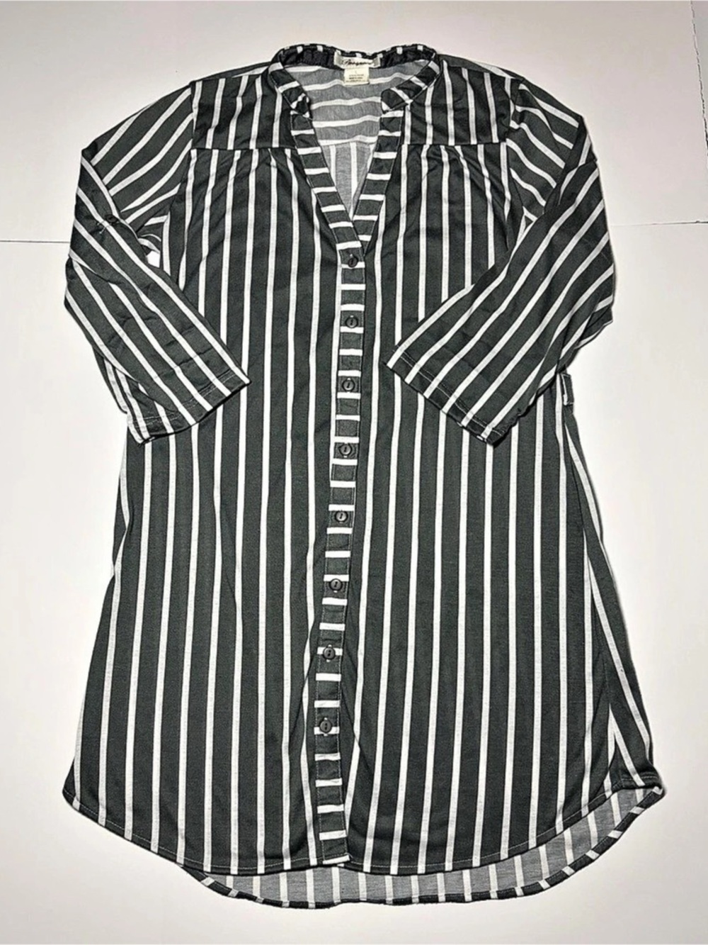 Passpore Striped Tunic Top in Gray & White Size Large